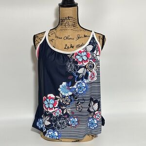 Free Country Side Tie Blouson Tankini Top Swim Tank Top XL ~ built in sports bra